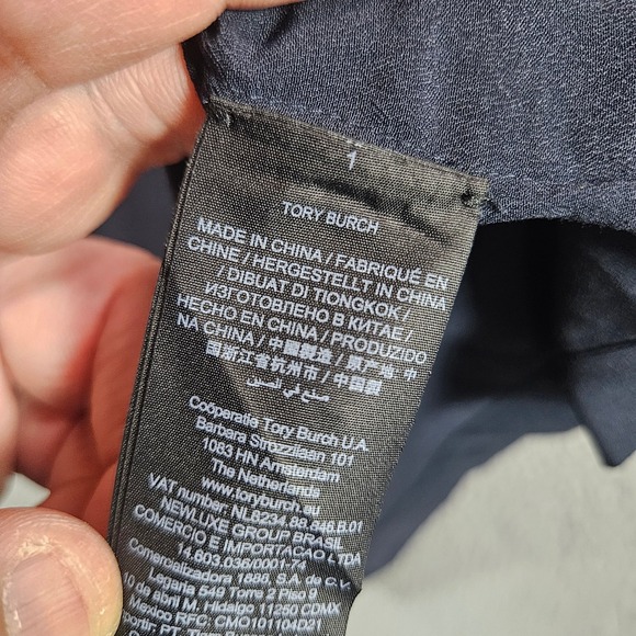 Tory Burch Navy Blue Geometric Embroidered Tunic Top Size 10 Polyester - Picture 4 of 12